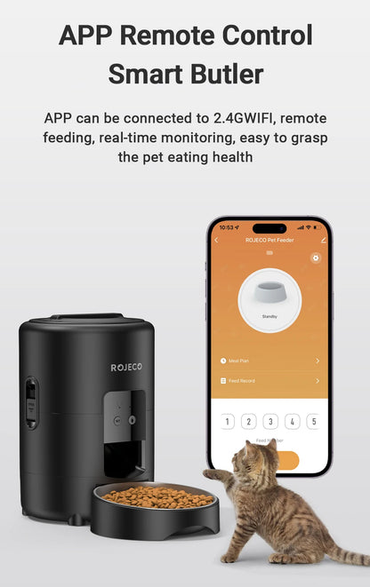 ROJECO Automatic Cat Feeder 2L Smart Dog Food Kibble Dispenser WiFi App Remote Control Timed Auto Pet Feeder For Puppy Kitten