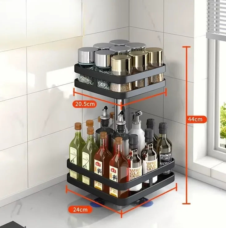 360°Rotation Spice Rack Non-Skid Organizer Jar Carbon Steel Storage Tray For Seasonings And Spices Cans For Kitchen Accessories