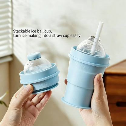 2-in-1 Portable Silicone Ice Ball Maker Cup Foldable Leak-Proof Travel Mug Kitchen Tools for Juice & Cocktails Summer Essential