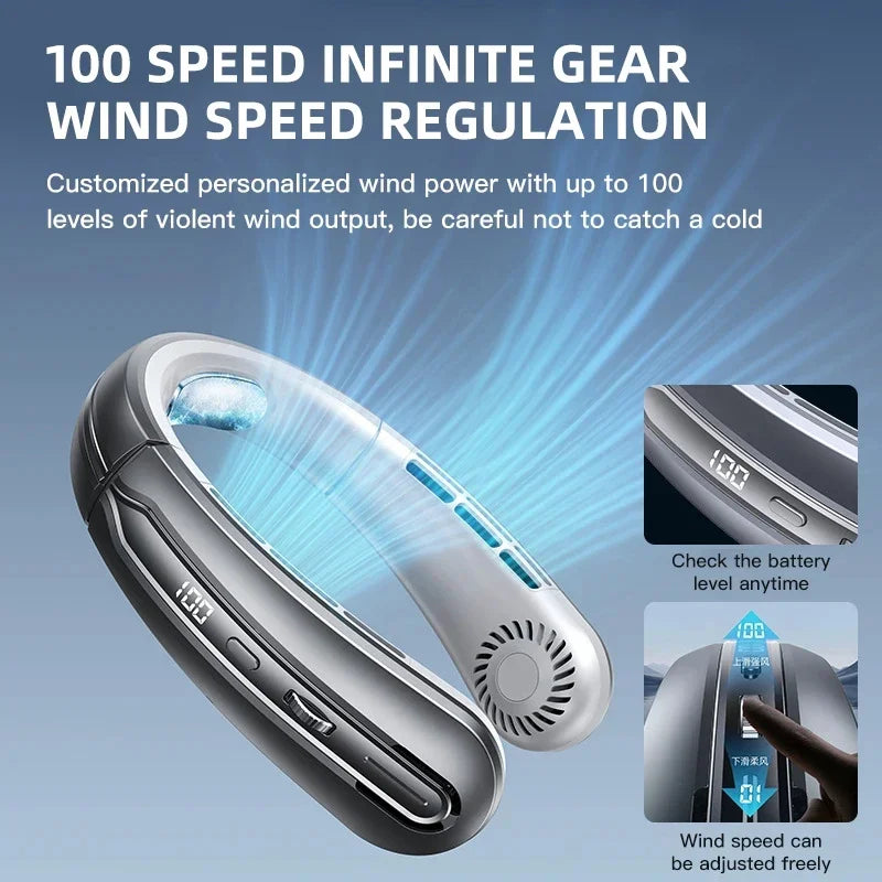 8000mAh Air Cooler USB Hanging Neck Fan Portable Bladeless Mini Rechargeable Mute LED Digital Display Electric Fans 2025 New
