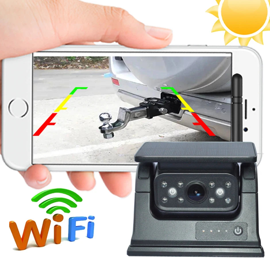 WiFi Wireless  Solar Backup Camera Magnetic BaseAI Blind Spot Alarm Backup for IPhone Android Bus Van Truck RV Front Rear View
