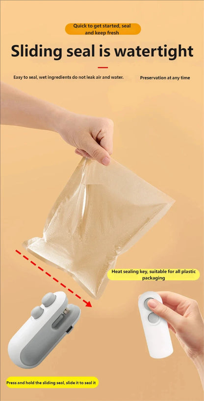 Mini Sealing Machine USB Rechargable Heat Sealer Storage Bag Plastic Package Food Sealer Clip Bag Handheld Food Heat Sealer