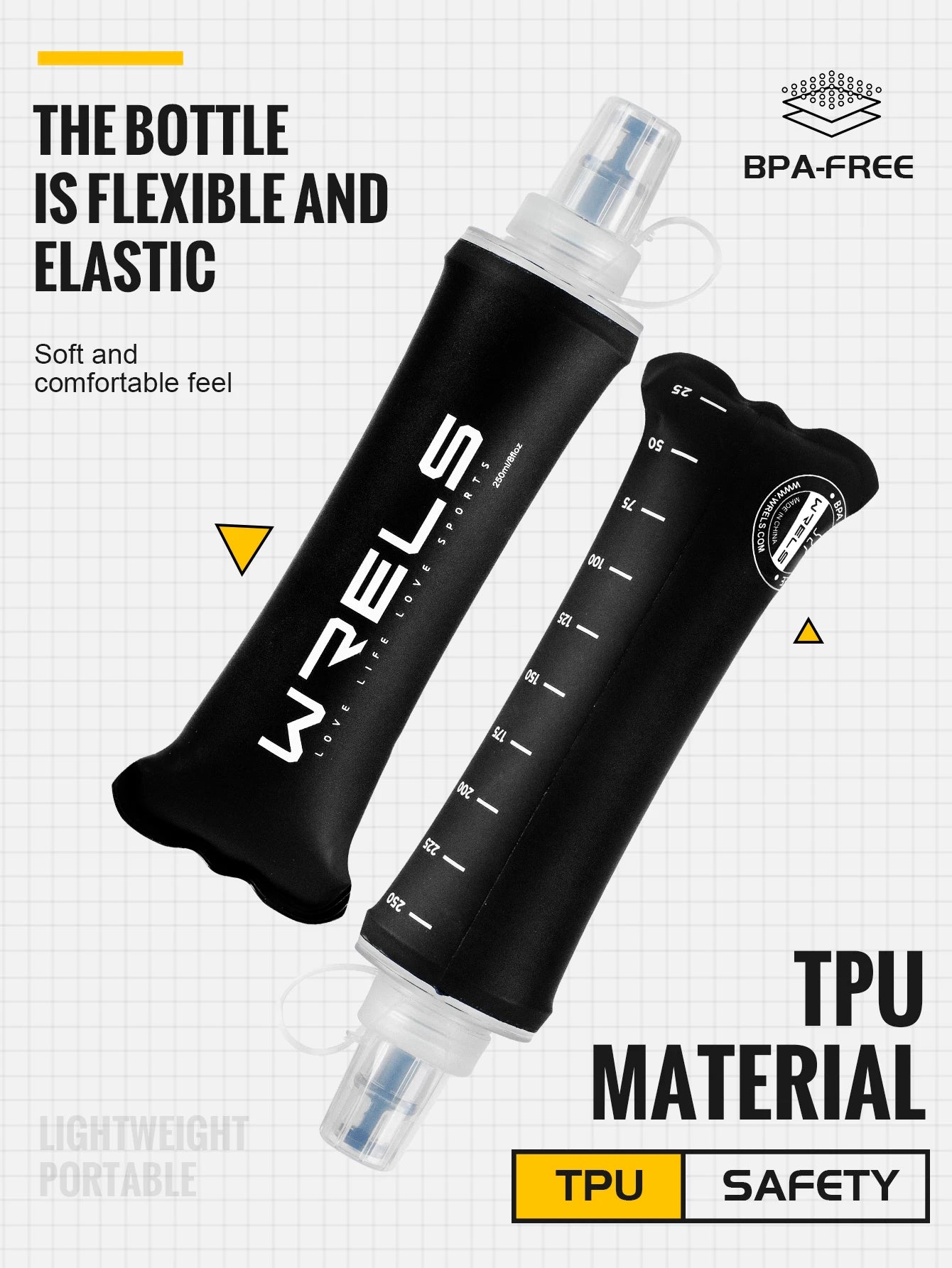 WRELS Sports Water Bottle Large Capacity Motivational Portable Water bottle Outdoor Sport Fitness BPA Free Folding Water Bottle