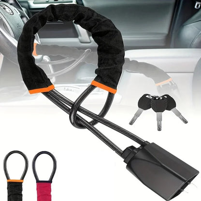 Car Steering Wheel Lock Anti-theft Steel Cable Security Device Universal Fit for Vehicles Prevent Theft Durable Security Rope