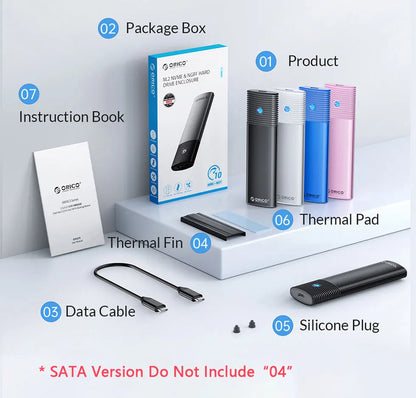 ORICO M2 NVMe SSD Enclosure 10Gbps PCIe M.2 NVMe SATA SSD Case Portable USB C 3.2Gen2 Tool Free External Adapter with Metal Heat