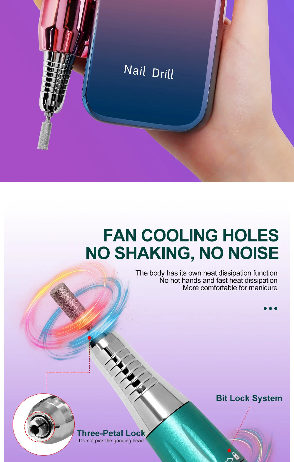 Professional 35000RPM Electric Nail Drill Rechargeable Electric Portable Nail Sander File Low Noise with Polishing Kit Tool