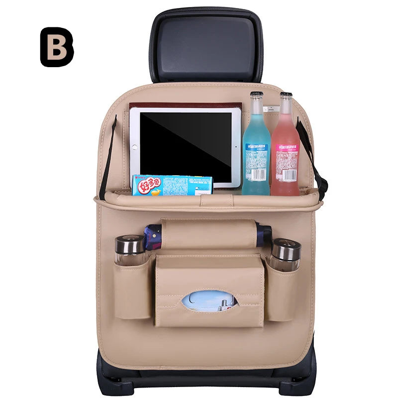 Car Seat Back Organizer with Foldable Table Tray Multi-functional Storage Organizer Pockets Kick Mats Seat Interior Accessories