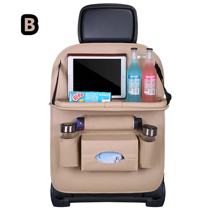 Car Seat Back Organizer with Foldable Table Tray Multi-functional Storage Organizer Pockets Kick Mats Seat Interior Accessories