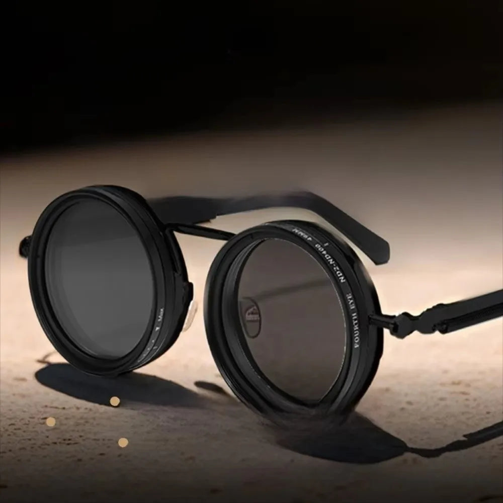 Round Frame Fishing Sunglasses Anti UV Protection Manual Rotating Adjustable Dimming Glasses TAC Metal ND Filter Sunglasses