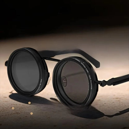 Round Frame Fishing Sunglasses Anti UV Protection Manual Rotating Adjustable Dimming Glasses TAC Metal ND Filter Sunglasses