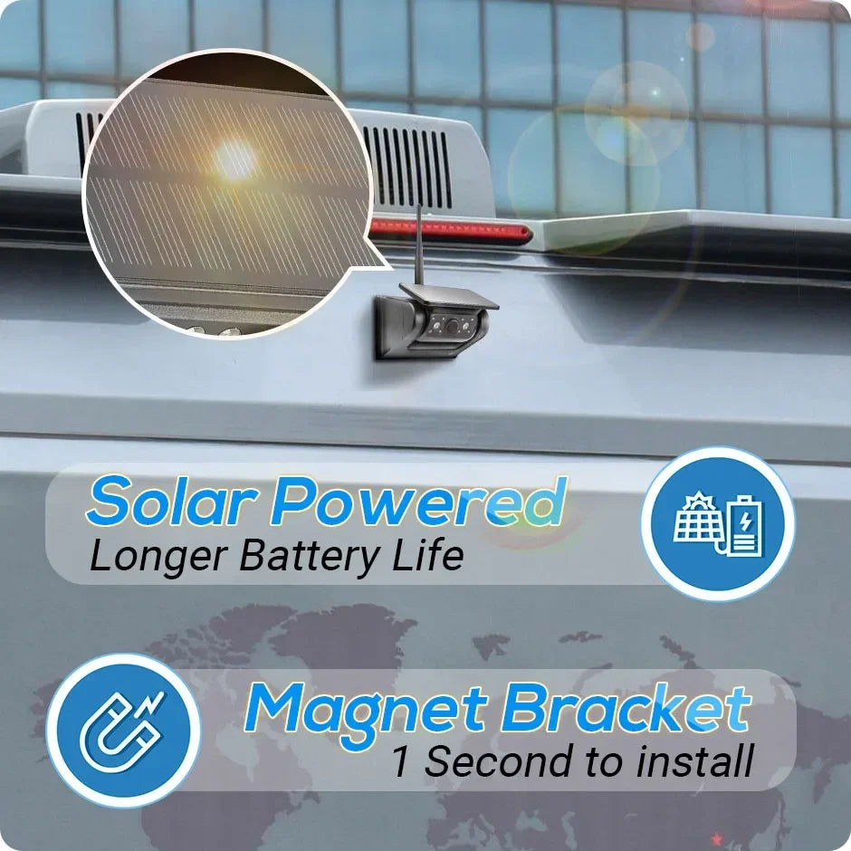 WiFi Wireless  Solar Backup Camera Magnetic BaseAI Blind Spot Alarm Backup for IPhone Android Bus Van Truck RV Front Rear View