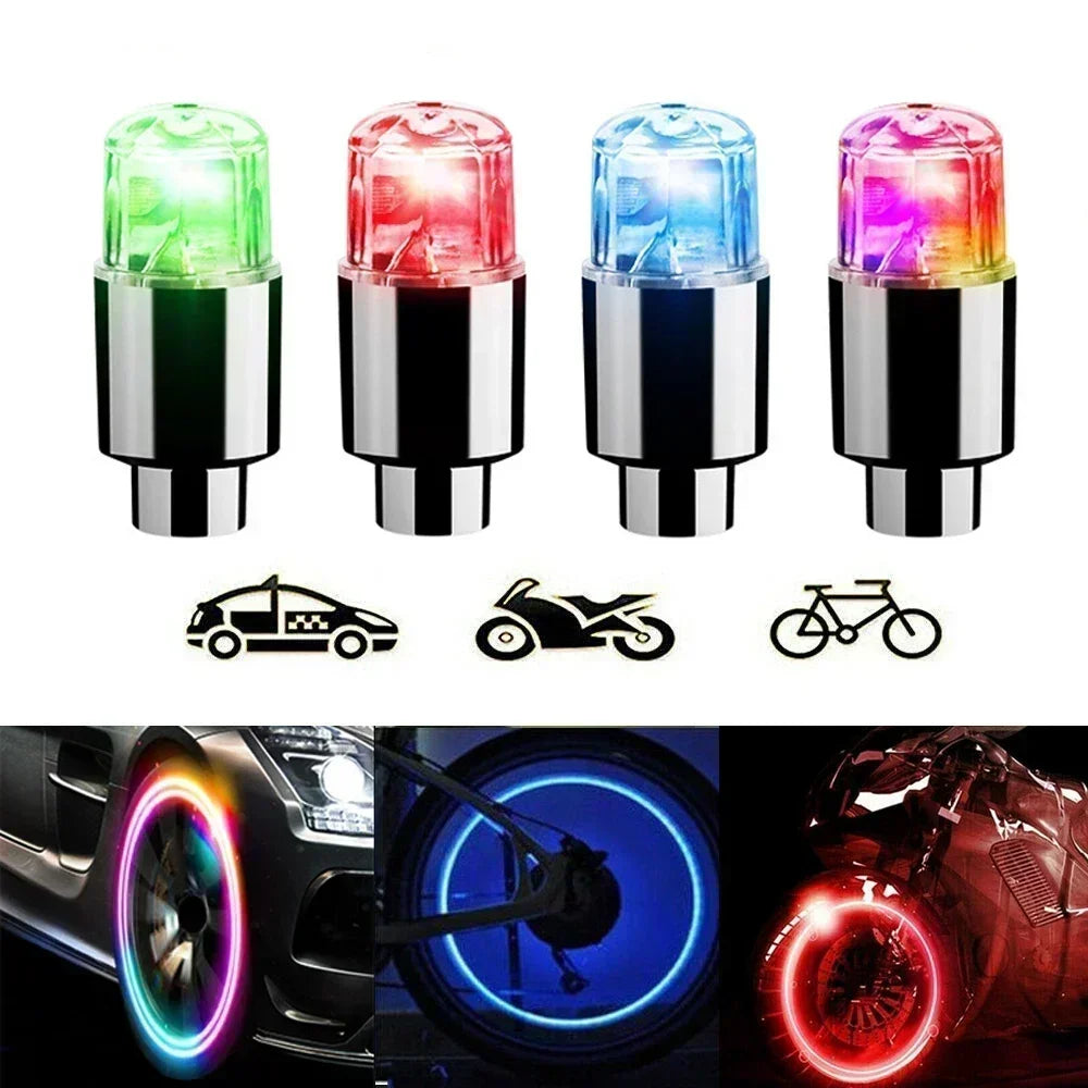 2PCS Colorful LED Wheel Valve Lights Motorcycle Car Wheel Tire Valve Caps Universal Dustproof Bicycle Valve Cover