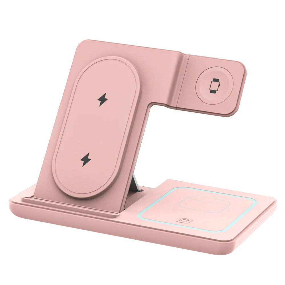3 In 1 Foldable Wireless Charger Stand LED Fast Charging Station for Samsung S25 S24 S23 Galaxy Watch 2-8 Active Buds Pro
