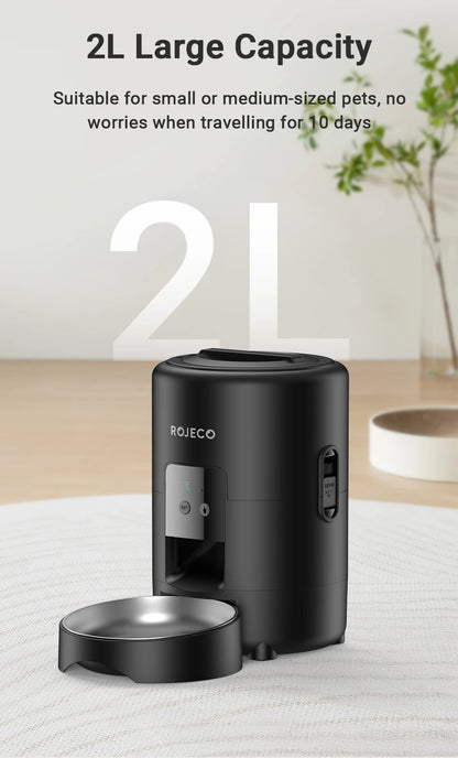 ROJECO Automatic Cat Feeder 2L Smart Dog Food Kibble Dispenser WiFi App Remote Control Timed Auto Pet Feeder For Puppy Kitten