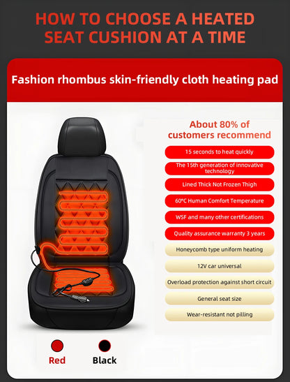 12V Universal Car Heated Seats Cushion Fast Heating Car Seat Covers Warm Winter Car Accessories Heating Pads Available Black＆Red