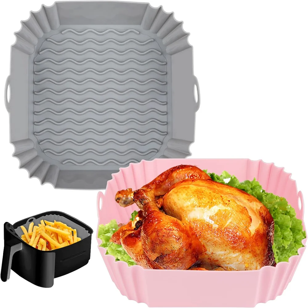 Silicone Air Fryer Liners, Replacement of Parchment Paper Liner - Reusable & Heat Resistant Air Fryer Silicone Baking Tray