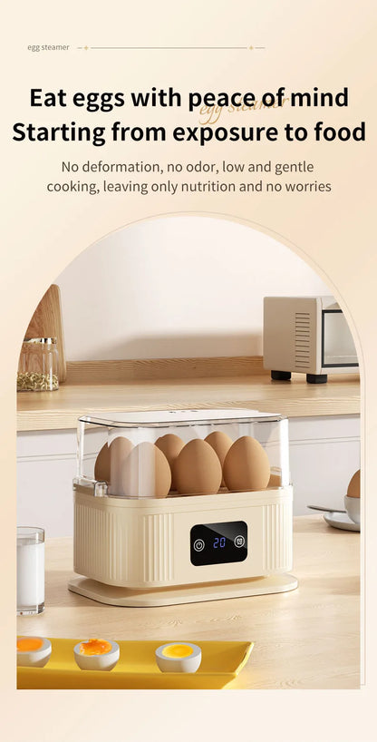 TINSOL Multifunctional Electric Egg Cooker Kitchen Breakfast Maker 200W High-Power Smart Egg Steamer with Timer Function