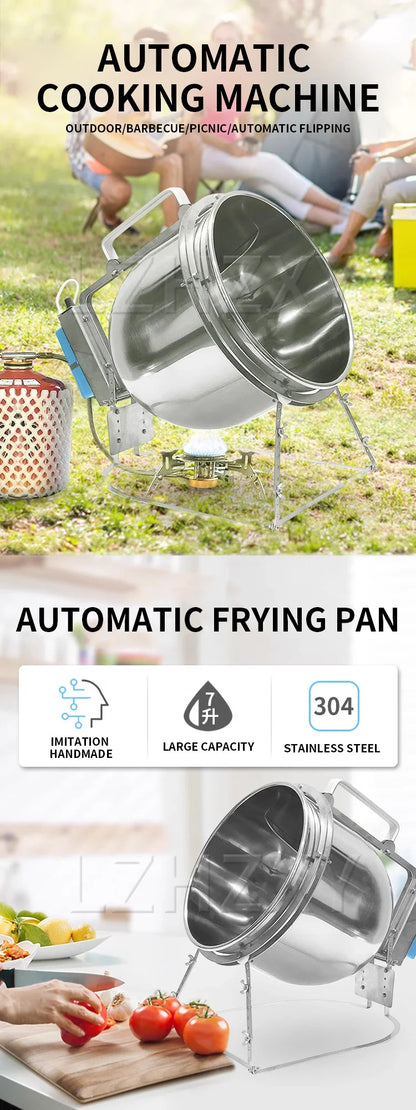 Stainless Steel Stir Fryer, Large Capacity Automatic Flipping and Cooking Machine, Home Outdoor Barbecue, Kitchen