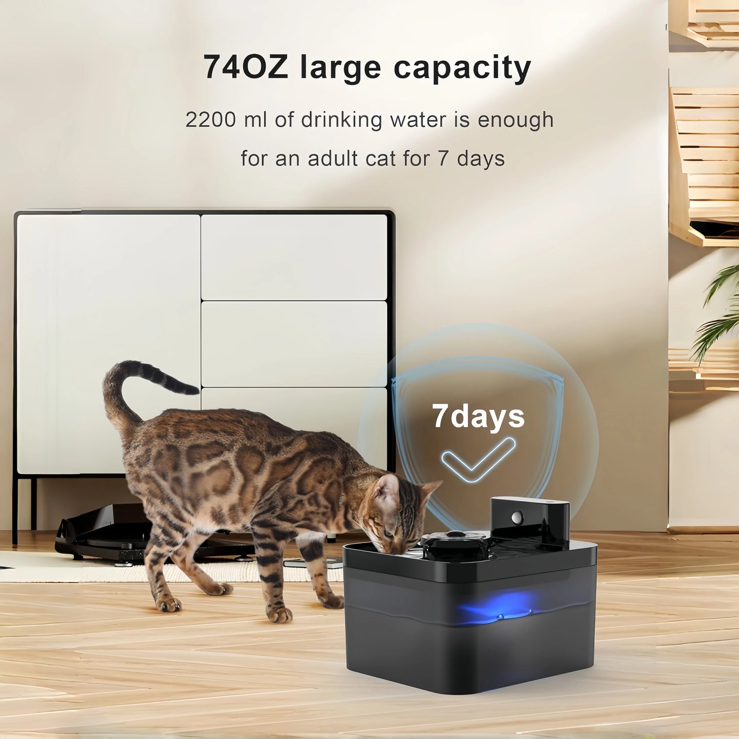 Smart Wireless Cat Water Fountain Cordless Rechargeable Battery Operated 2.2L Automatic Pet Water Dispenser with Motion Sensor