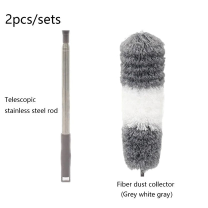 Retractable Microfiber Gap Dust Cleaner with Extension Pole Reusable Bendable Long Handle Feather Duster Kit for House Cleaning
