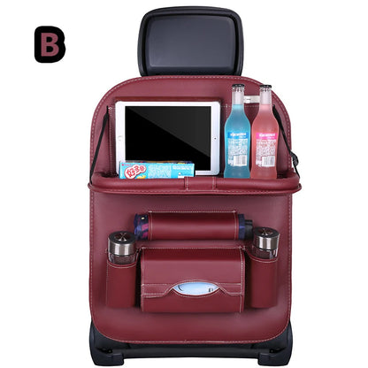 Car Seat Back Organizer with Foldable Table Tray Multi-functional Storage Organizer Pockets Kick Mats Seat Interior Accessories