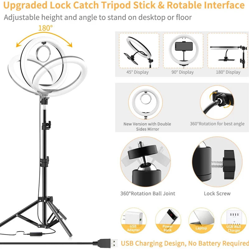 12 inch LED Ring light Photography Lighting Phone Ringlight With Tripod Stand USB Round Fill Lamp for Youtube Phone Video Live