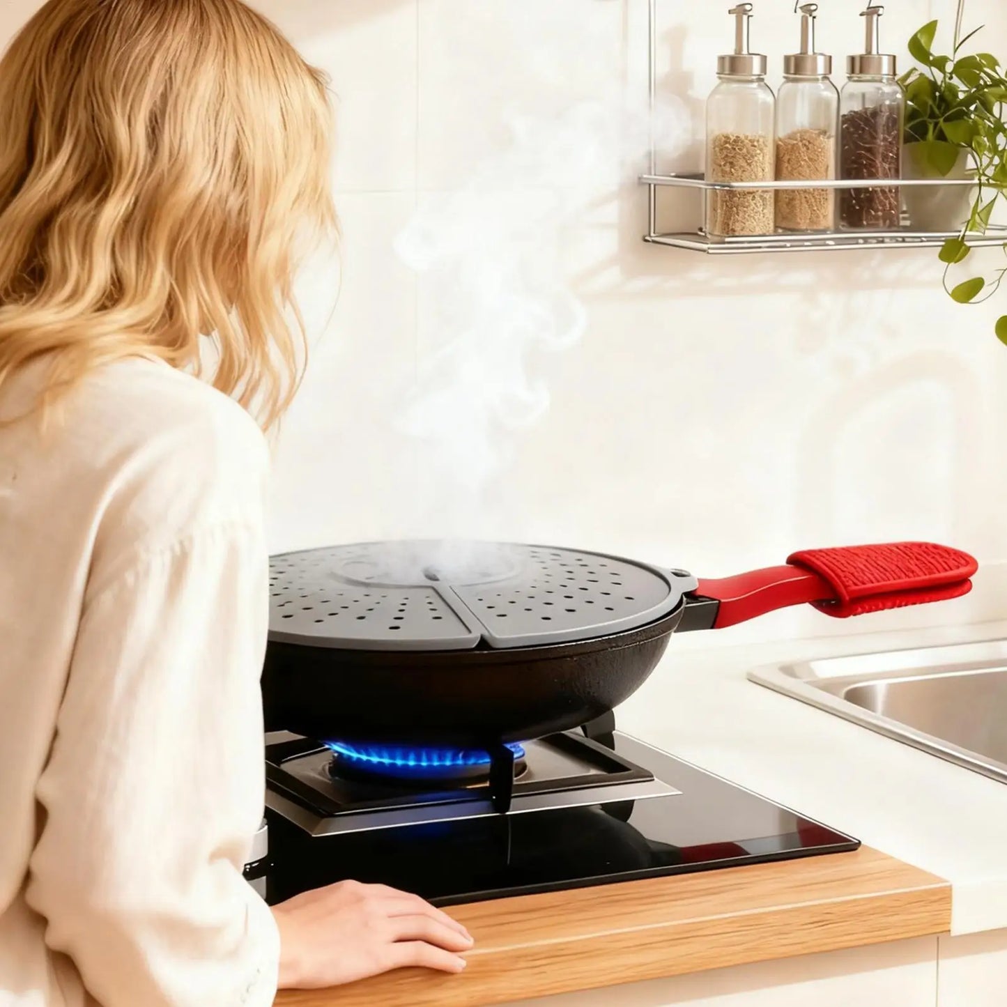 Grease Splatter Guard Dishwasher Safe Foldable Oil Splash Cover Silicone Grease Splatter Guard for Bacon Cooking Skillet Fryer