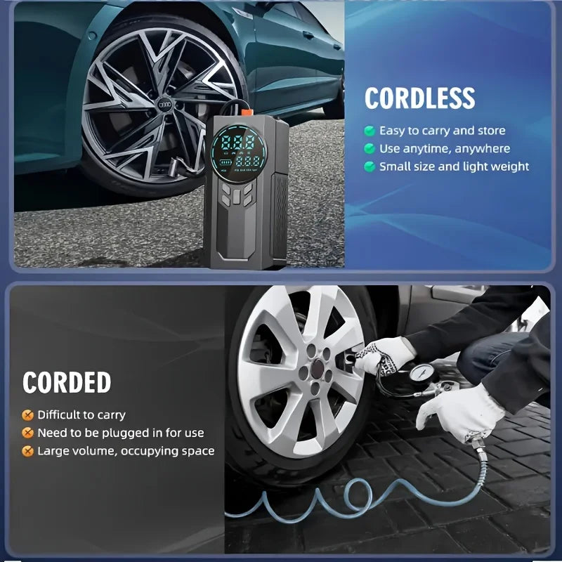 3 In 1 Portable 12V Car Jump Starter Power Bank Air Compressor Cordless Electric Car Air Pump With Emergency Start Power Supply
