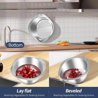 Stainless Steel Rice Bowl with Drain Hole Rice Vegetable Washing Basket Fruit Strainer Colander Basket Kitchen Drain Basket