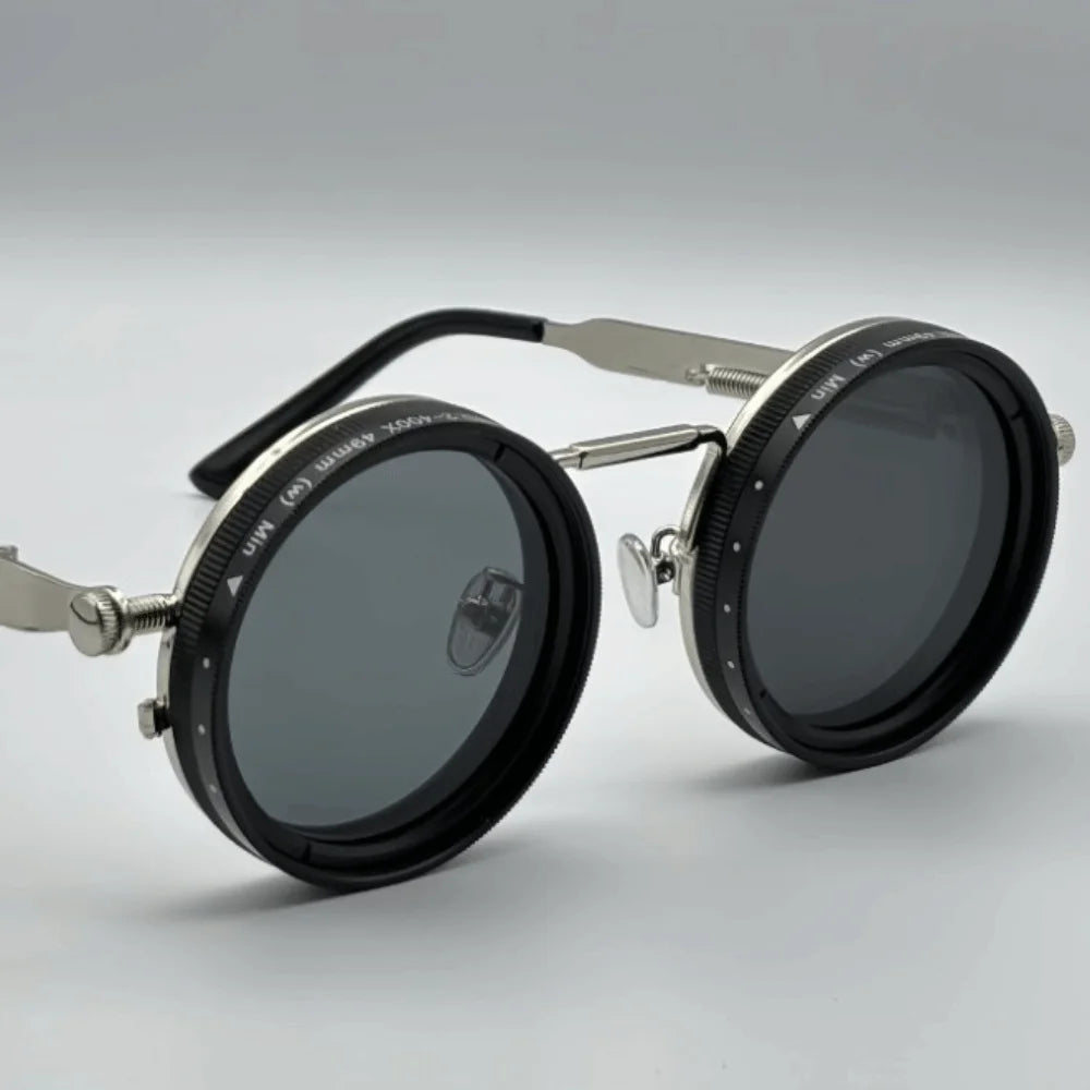 Round Frame Fishing Sunglasses Anti UV Protection Manual Rotating Adjustable Dimming Glasses TAC Metal ND Filter Sunglasses