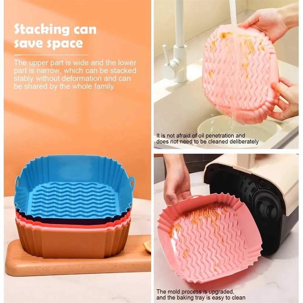 Silicone Air Fryer Liners, Replacement of Parchment Paper Liner - Reusable & Heat Resistant Air Fryer Silicone Baking Tray