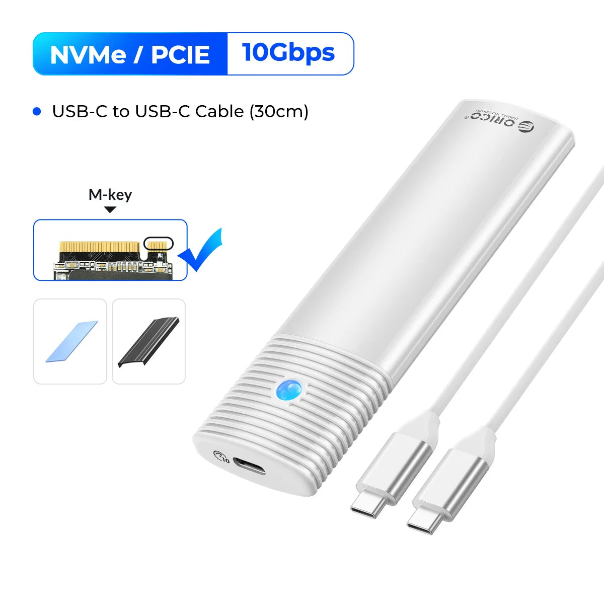 ORICO M2 NVMe SSD Enclosure 10Gbps PCIe M.2 NVMe SATA SSD Case Portable USB C 3.2Gen2 Tool Free External Adapter with Metal Heat
