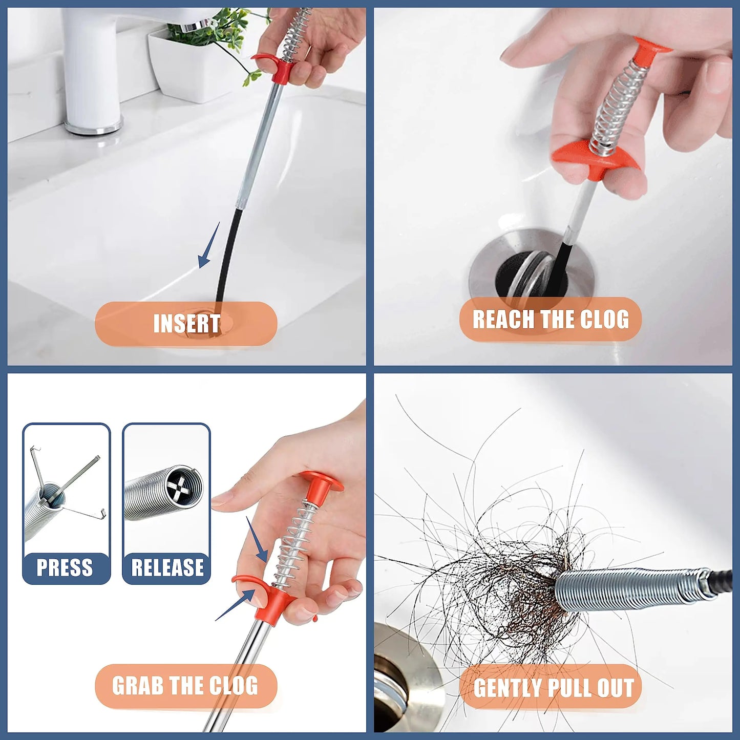 35.5in drain clog remover , 25-inch drain snake dehair remover and cleaning brush , hair catcher drain auger cleaning tool set