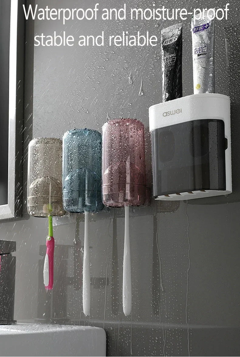 Wall Mounted Toothpaste Squeezer Automatic Toothpaste Dispenser Magnetic Toothbrush Holder Toothpaste Rack Bathroom Accessories