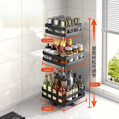 360°Rotation Spice Rack Non-Skid Organizer Jar Carbon Steel Storage Tray For Seasonings And Spices Cans For Kitchen Accessories
