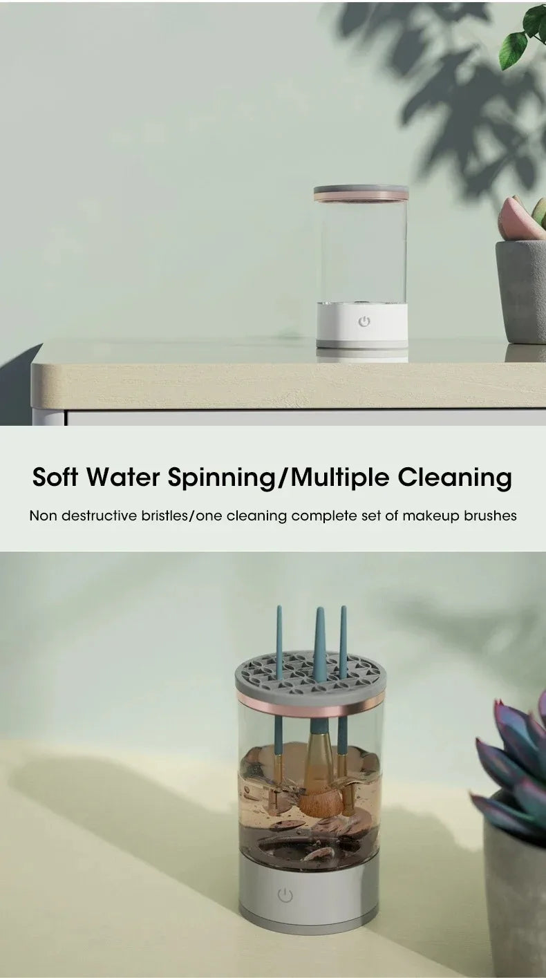3 In 1 Automatic Electric Makeup Brush Cleaner For Women Quick Dry Spinner Tool Lazy Cleaning Brush Holder Stand