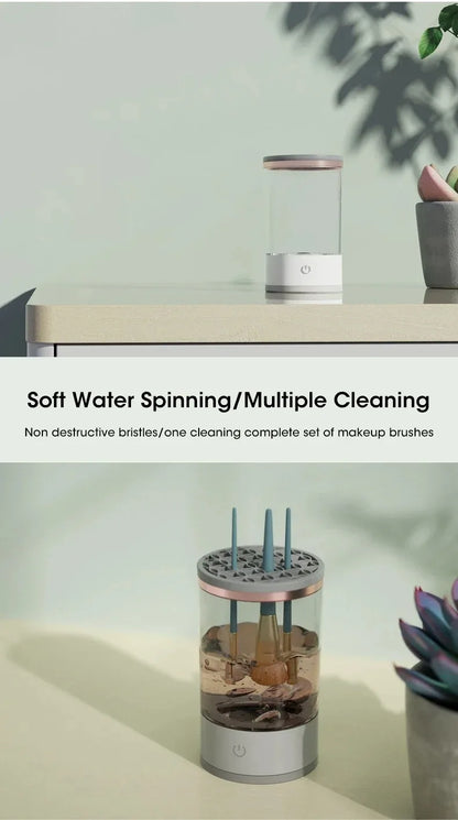 3 In 1 Automatic Electric Makeup Brush Cleaner For Women Quick Dry Spinner Tool Lazy Cleaning Brush Holder Stand