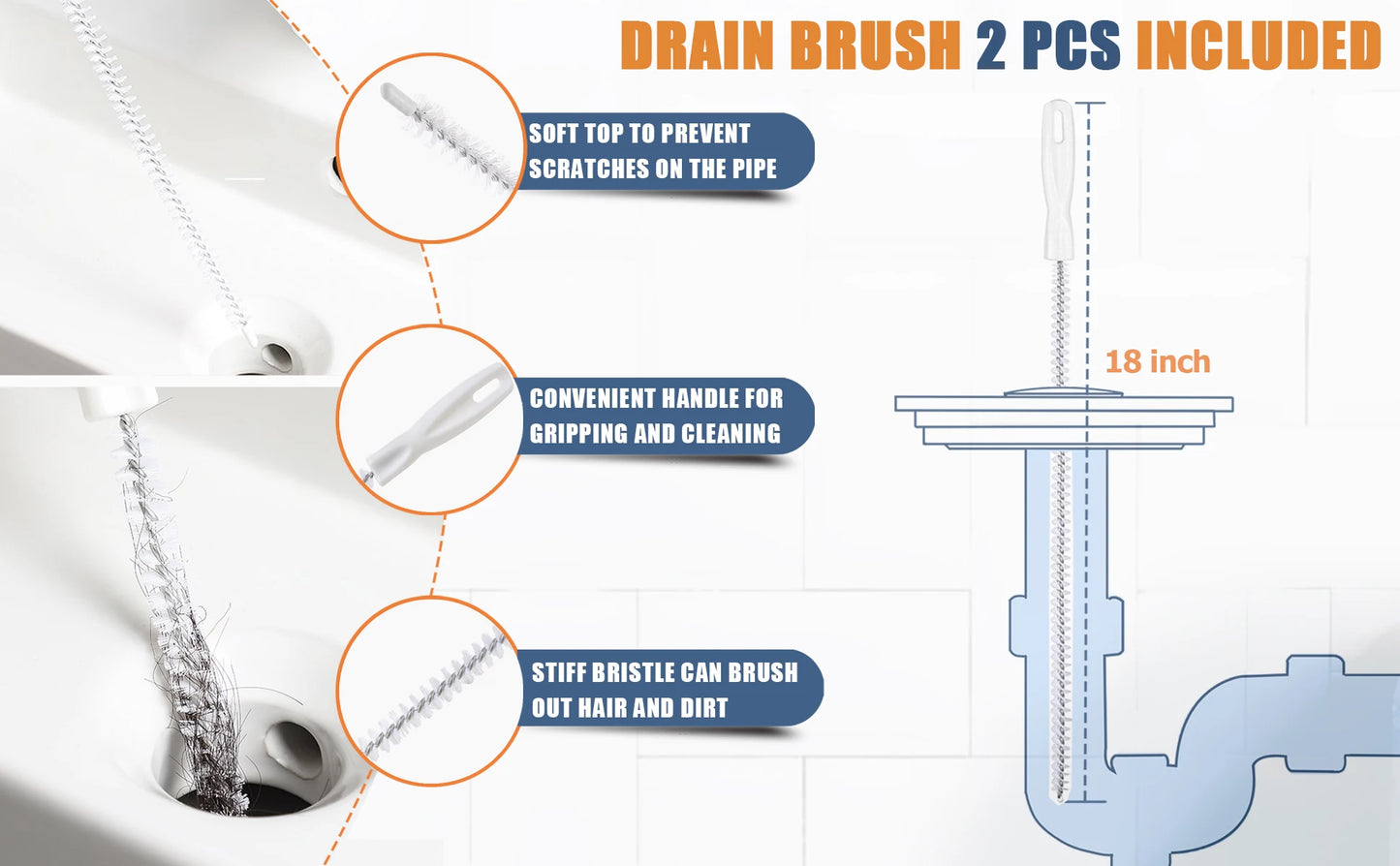 35.5in drain clog remover , 25-inch drain snake dehair remover and cleaning brush , hair catcher drain auger cleaning tool set
