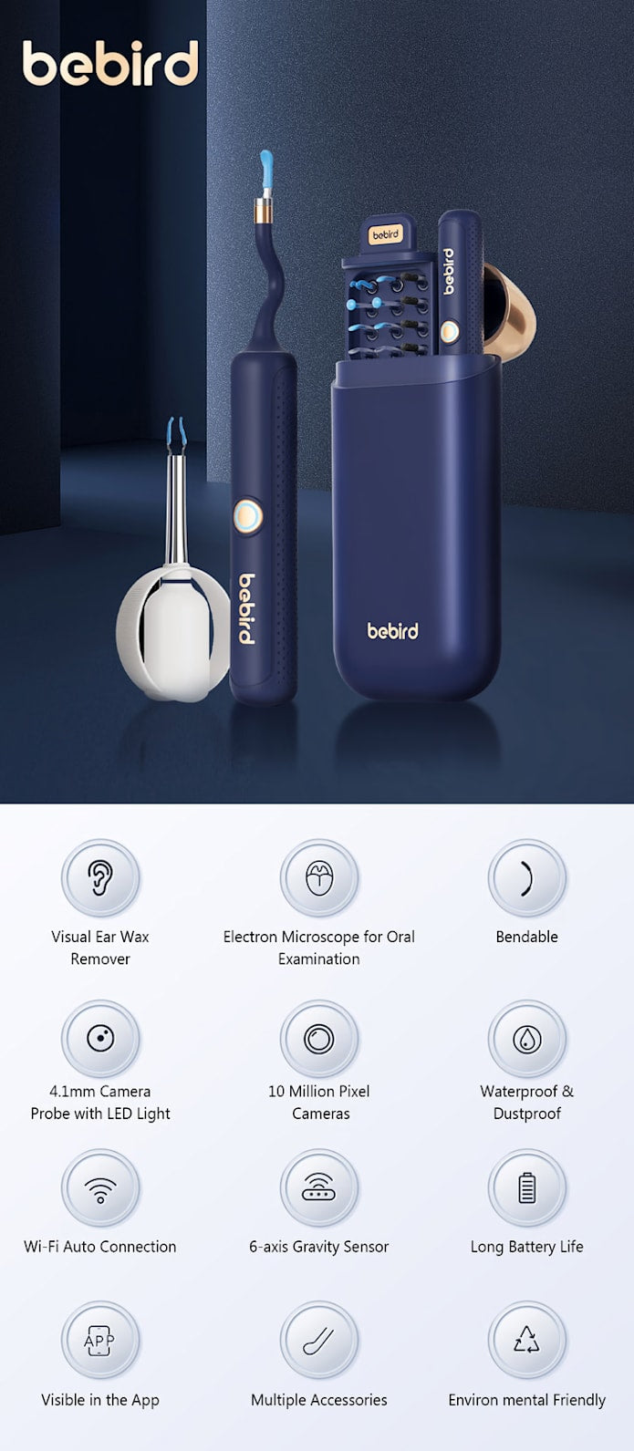 2025 New Bebird Earsight Plus I35R Ear Wax Removal Tool Camera Cleaner Kit- HD Wireless Flexible Otoscope, Pain-Free Ear Tweezer